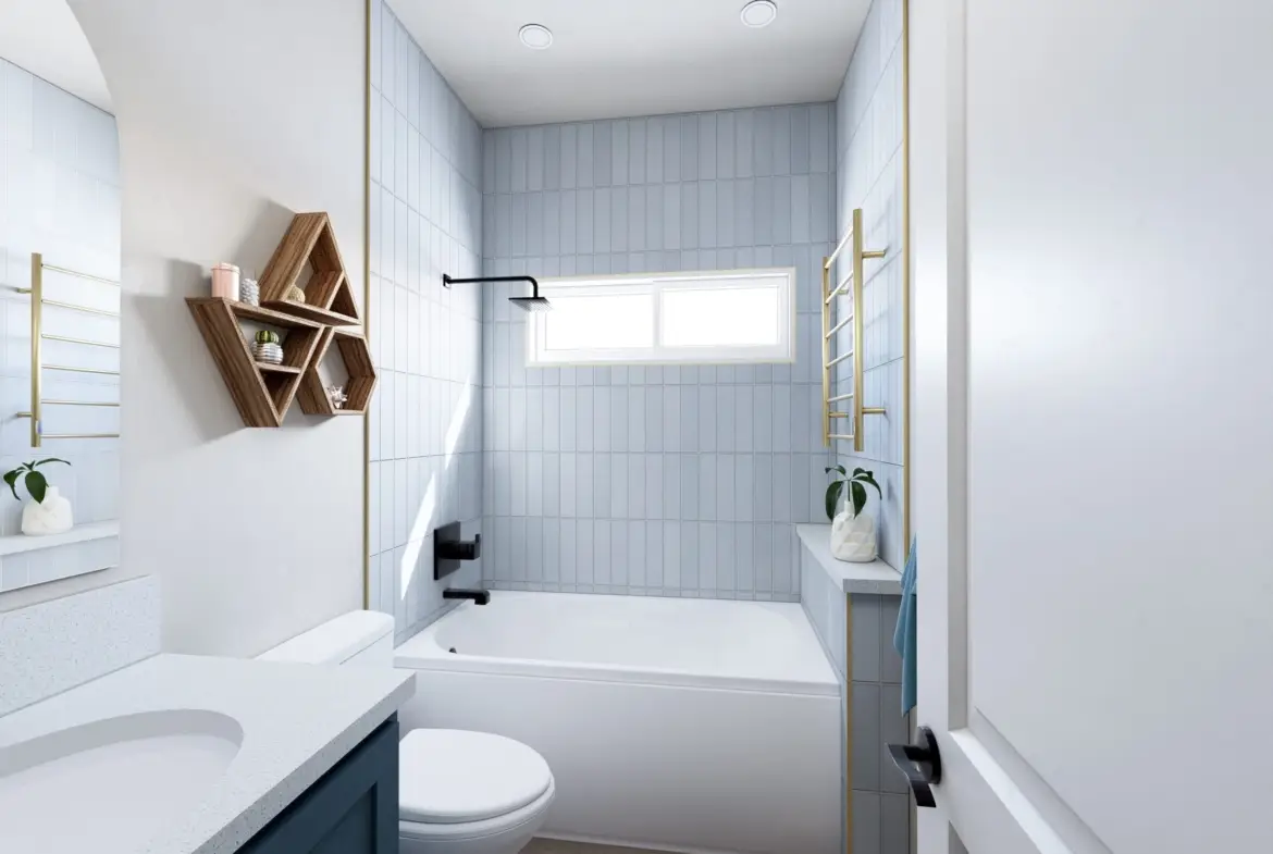 bathroom with a blue tile